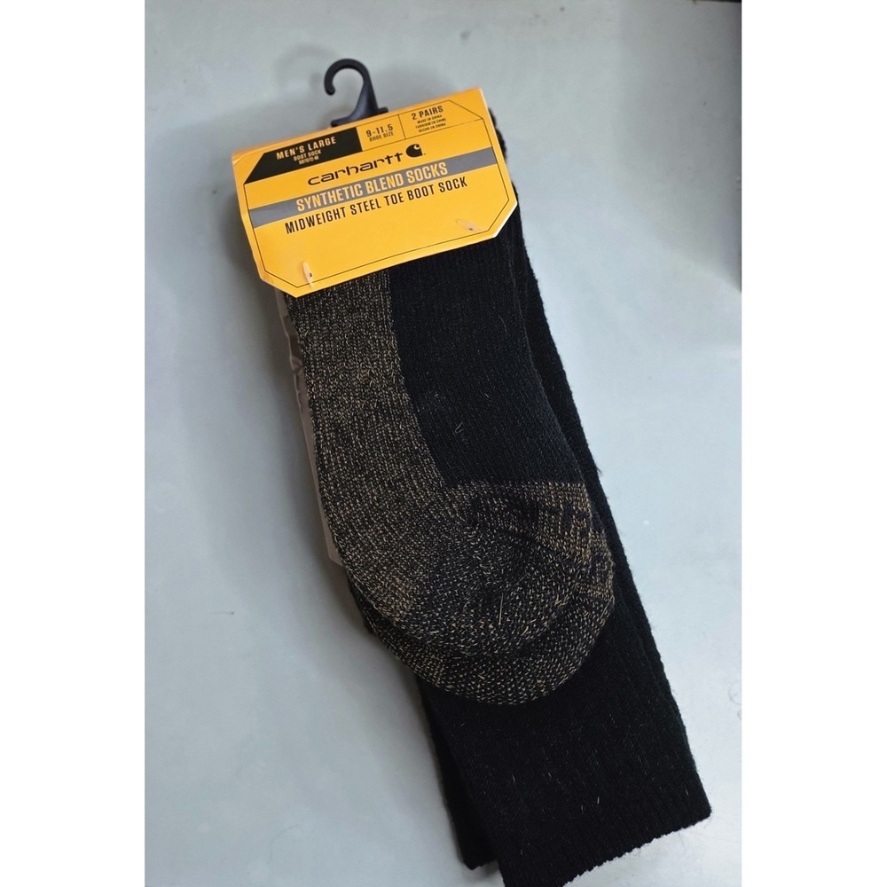 Carhartt 2 Pairs Men Midweight Steel Toe Boot Sock Size L 9-11.5 Synthetic Blend